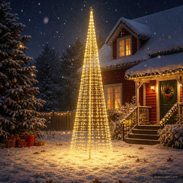 Vidaxl kerstboomverlichting met grondpen en vlaggenmast 500 cm