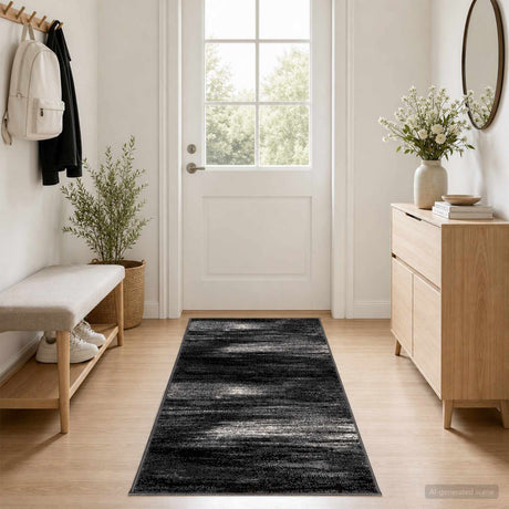 Vidaxl tapijtloper flornes geweven zwart penseelstreken 67 x 150 cm pp