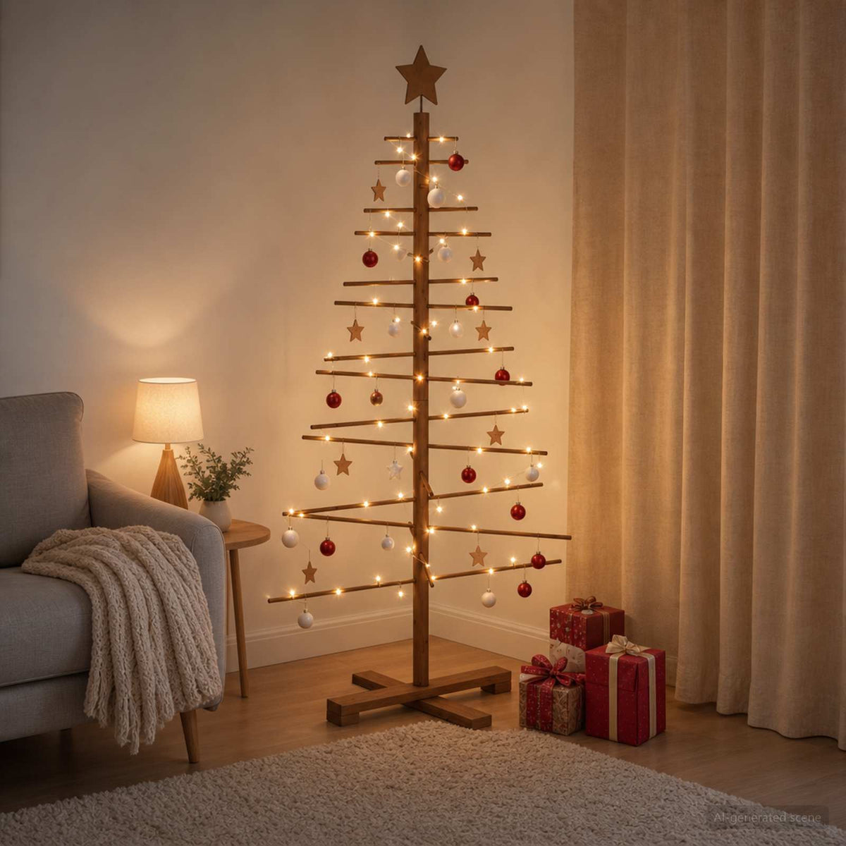 Vidaxl houten kerstboom 125 cm bamboe en massief grenenhout