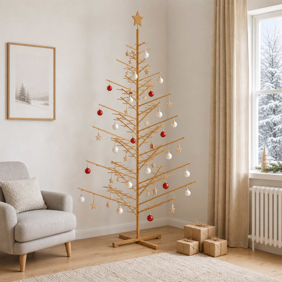 Vidaxl houten kerstboom 240 cm bamboe en massief grenenhout bruin