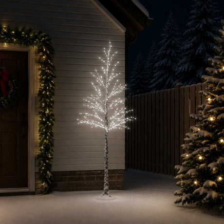 Vidaxl besneeuwde led-kerstboom bruin 25 x 25 x 240 cm kunststof