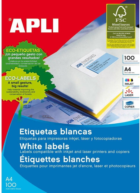 Apli klevende etiketten 1272 70 x 35 mm 100 lakens wit