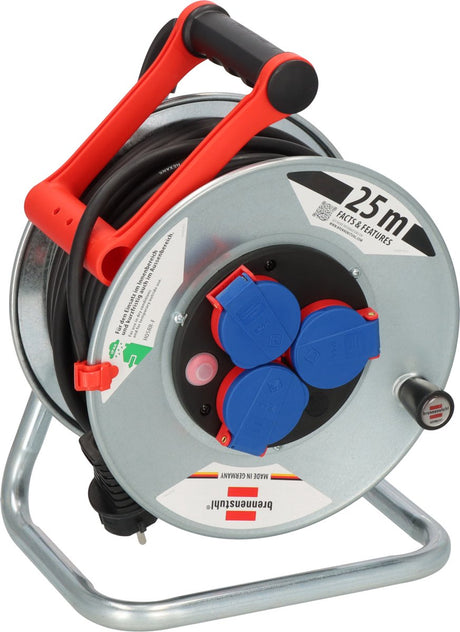 Brennenstuhl garant s ip44 kabelhaspel, 25m - plaatstaal (kortstondig gebruik buitenshuis) - made in germany - zilver