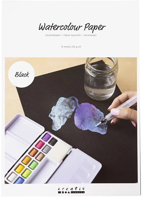 Creativ company aquarelpapier zwart a4 15 vel - creatief tekenpapier.