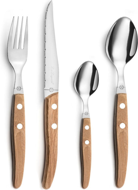 Lou laguiole ® canopée – 24-delige bestekset – 6 personen – beukenhout – 18 0 chroomstaal – micro-serration – iconische laguiole-bij – cadeauverpakking