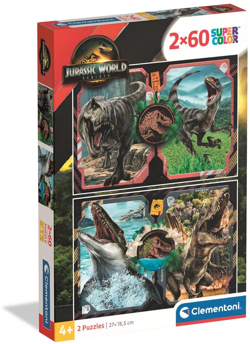 Clementoni - puzzel - 2 x 60 stukjes - jurassic world rebirth - vanaf 4 jaar