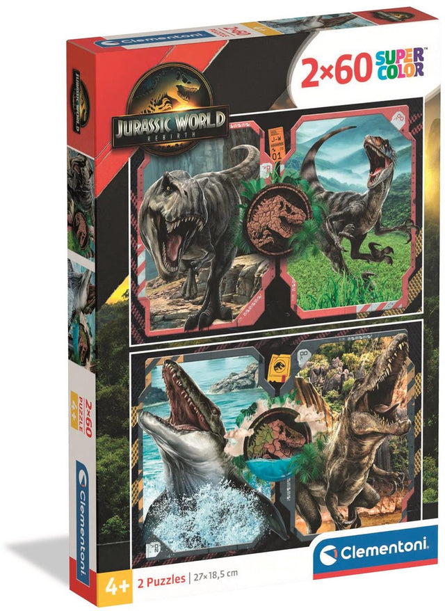 Clementoni - puzzel - 2 x 60 stukjes - jurassic world rebirth - vanaf 4 jaar