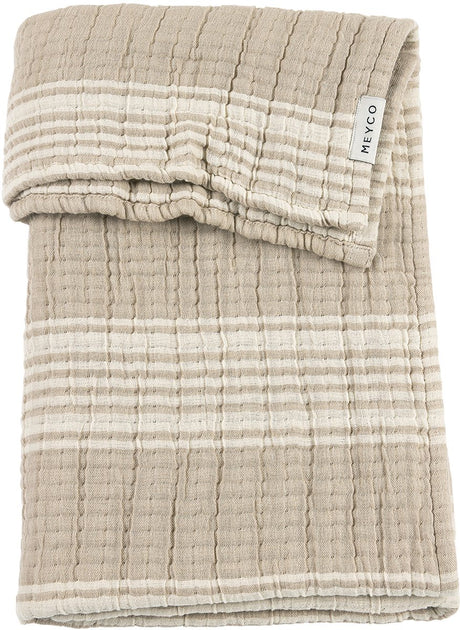 Meyco baby stripe jacquard ledikant deken - pre-washed hydrofiel - sand - 100x150cm - 1.5 tog