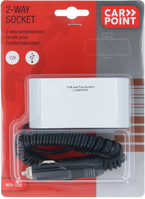 Carpoint 2-weg stekkerdoos 2x12v 1xusb 2.4a