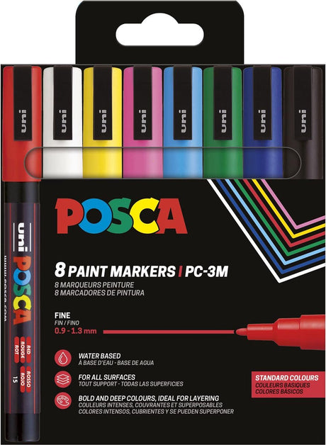 Posca paintmarker pc-3m - 1.8 - 2.5 mm - uni mitsubishi pencil - etui van 8 stuks in geassorteerde basiskleuren