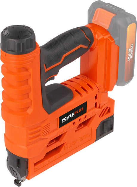 Powerplus dual power accu niet- en spijkerpistool powdp7010 - 20 v en 30 min. - zonder batterij of lader - met koffer en 200 acc.