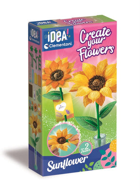 Clementoni create your flowers sunflower - zonnebloem knutselen van crepe papier - bloemen maken knutselpakket met knutselspullen voor kinderen