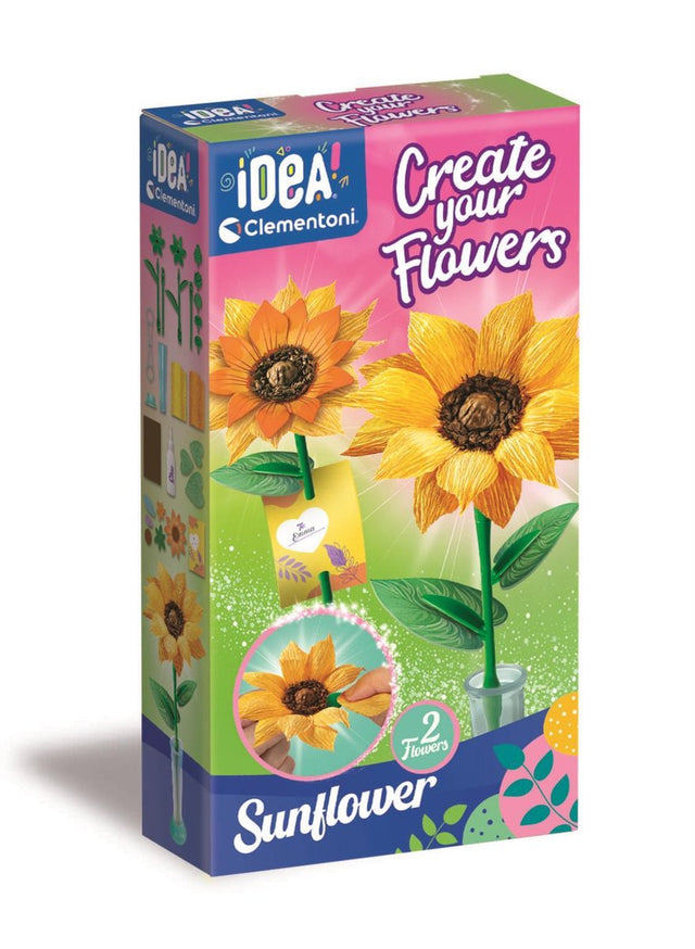 Clementoni create your flowers sunflower - zonnebloem knutselen van crepe papier - bloemen maken knutselpakket met knutselspullen voor kinderen