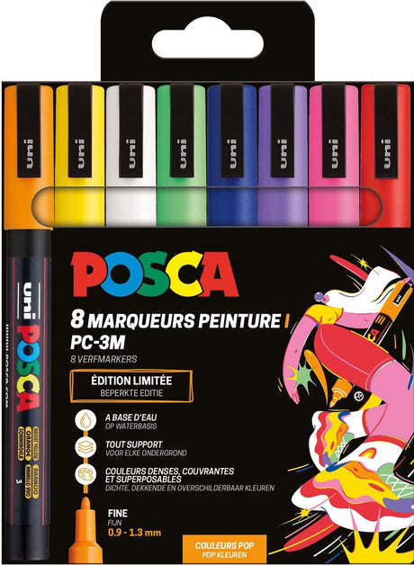 Posca uni paintmarker pc-3m | 1 | 5 mm | etui van 8 stuks in geassorteerde pop kleuren