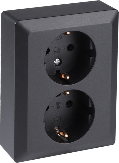 Q-link dubbel stopcontact � wandcontactdoos met kinderbeveiliging en aanraakbeveiliging � inbouw � zwart