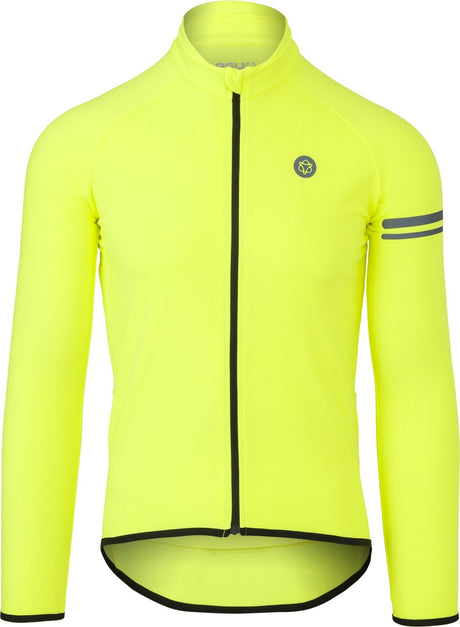 Agu essential - fietsshirt lange mouwen - thermo wielrenshirt - heren - geel - l - ademend - brushed binnenzijde - drie achterzakken