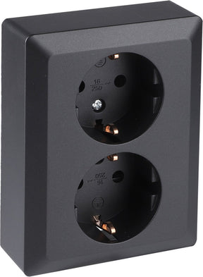 Q-link contactdoos 2-voudig - inbouw - met shutter - met randaarde - met aanraakbeveiliging - zwart
