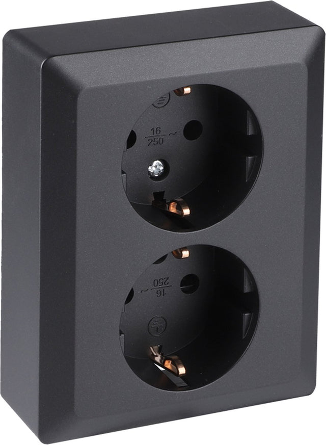 Q-link contactdoos 2-voudig - inbouw - met shutter - met randaarde - met aanraakbeveiliging - zwart