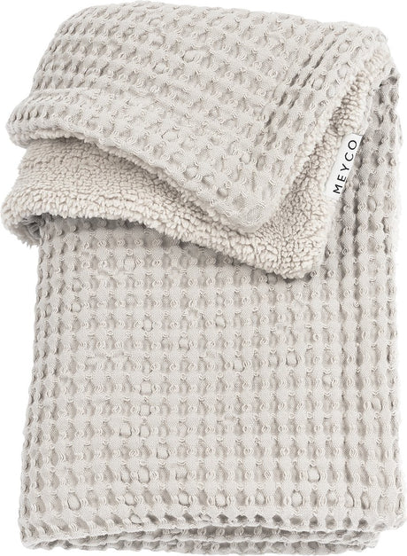 Meyco baby wafel teddy ledikant deken - greige - 100x150cm - 2.0 tog