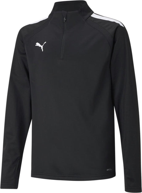 Puma teamliga 1 4 zip top jr unisex sportshirt - black- white