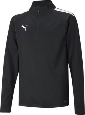 Puma teamliga 1 4 zip top jr unisex sportshirt - black- white 164