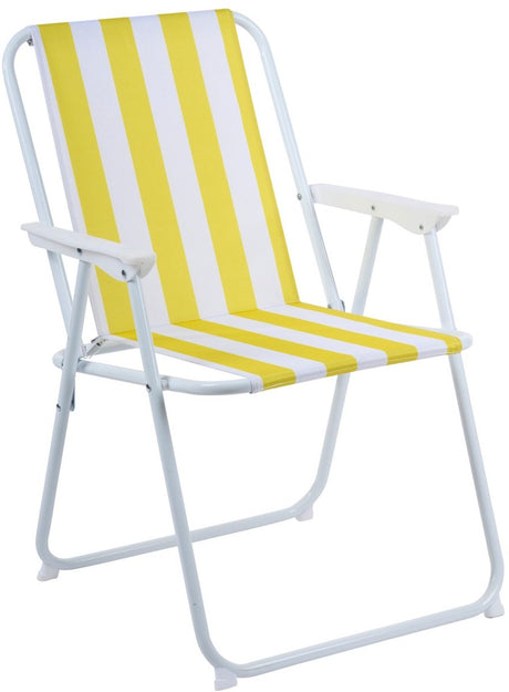 Merkloos sans marque no brand campingstoel inklapbaar - relaxstoel van staal - geel-wit gestreept - lichtgewicht en compact van formaat - afmetingen 46 x 51,5 x 74,5 cm - ideaal voor strand, tuin en camping