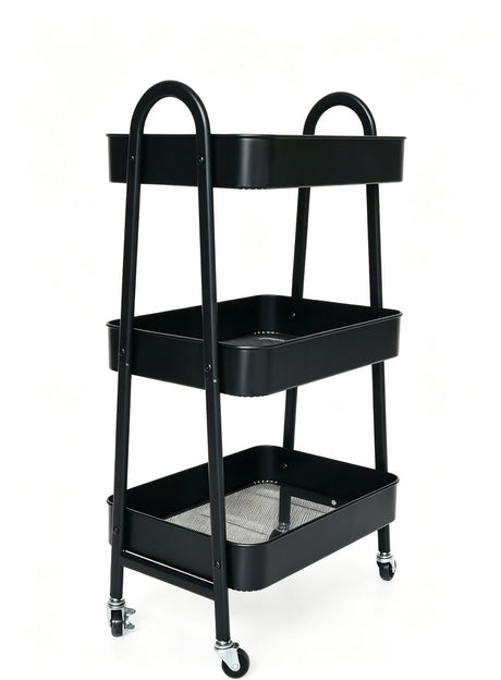 Kozie keukentrolley op wieltjes - 3-laags - 43x30x80cm - zwart