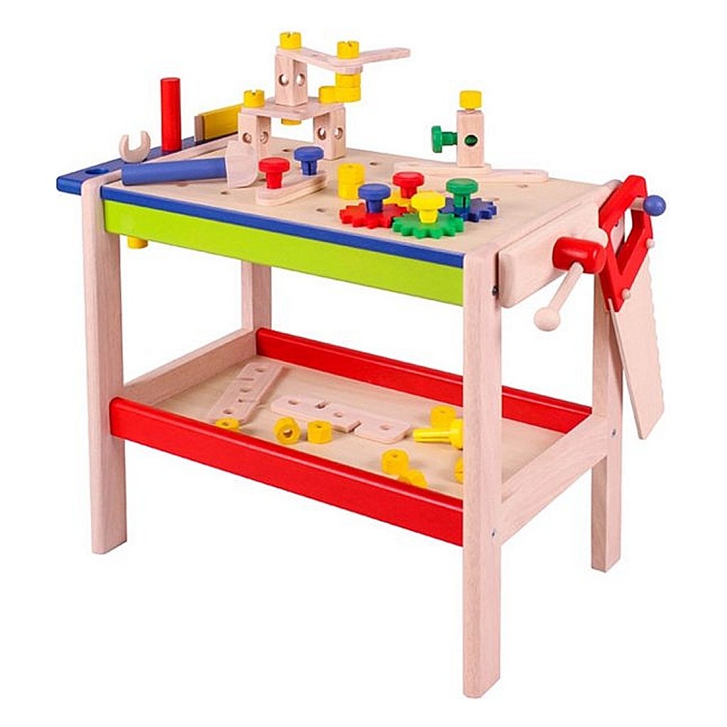 Basic Njoy Kids Wooden Workbench avec outils et accessoires 52 pièces