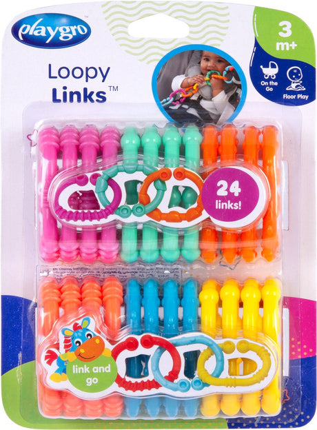 Playgro loopy links schakelringen 24 stuks - speelgoedringen en bijtringen - kinderwagen speelgoed en kinderwagenketting - bpa-vrij grijp- en bijtspeelgoed - kraamcadeau - 3 tot 36 maanden