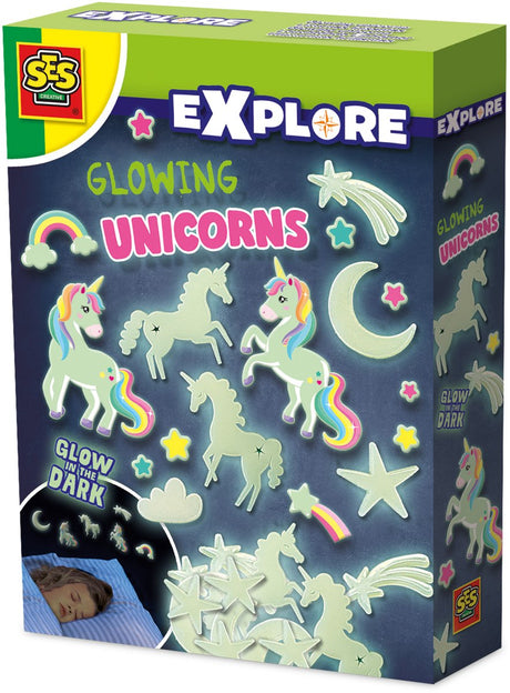 Ses creative glowing unicorns - glow in the dark muurdecoratie - vanaf 5 jaar - 24 stuks - muurstickers kinderkamer - schoencadeautjes sinterklaas