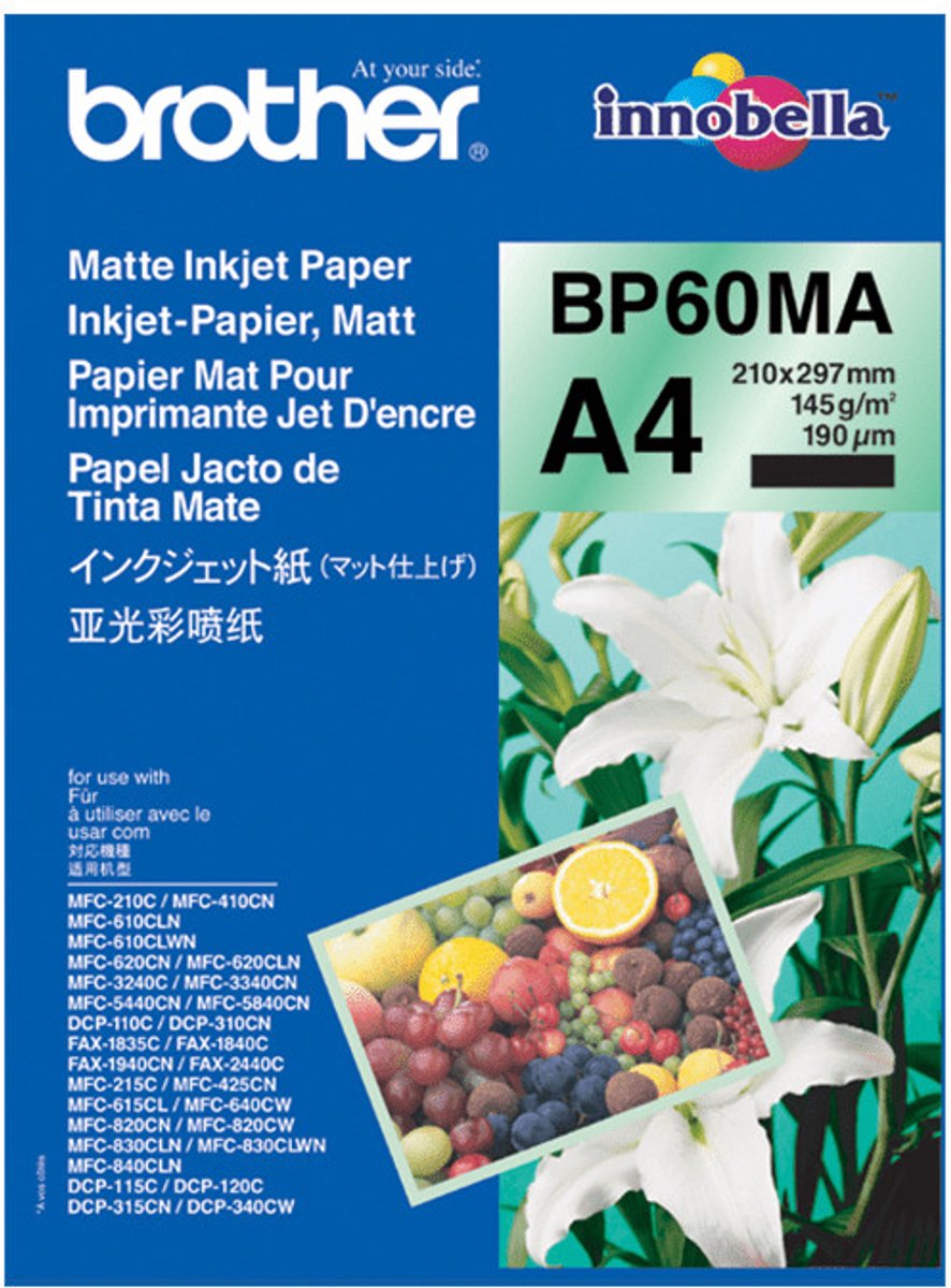 Brother bp60ma inkjet paper papier voor inkjetprinter a4 (210x297 mm) mat 25 vel wit