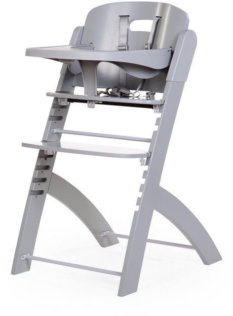 Childhome evosit meegroeistoel met eettablet - houten kinderstoel vanaf 6 maanden die meegroeit tot 85 kg - zitting en voetsteun verstelbaar zonder gereedschap - inclusief harnas en bumper - frame in beuk - stone grey