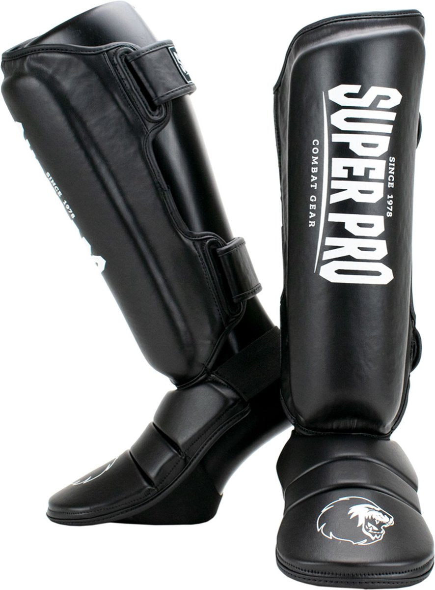Super pro combat gear scheenbeschermer protector zwart wit small