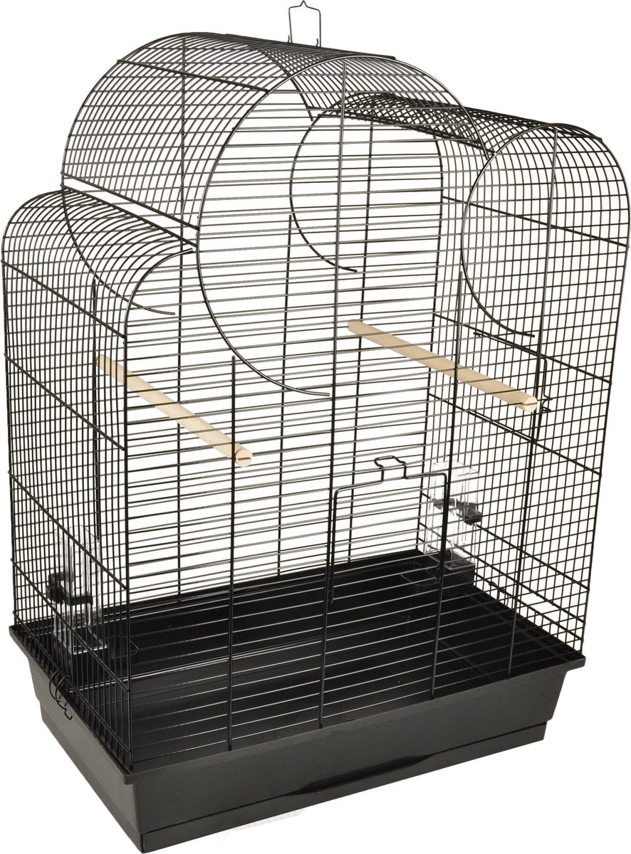 Flamingo vogelkooi – parkietenkooi wammer 1 zwart – 54x34x75 cm – met zitstokken eetbakjes – voor parkieten one size