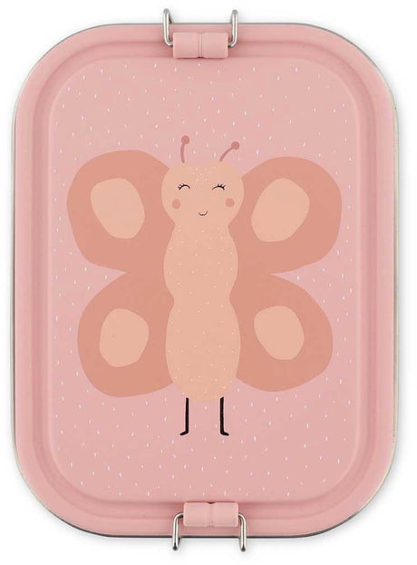 Trixie | brooddoos groot - mrs. butterfly - rsv lunchbox voor kinderen - makkelijk te openen - broodtrommel - 2 vakken - roze - rvs