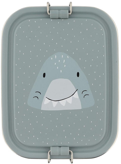Trixie brooddoos klein - mr. shark- rsv lunchbox voor kinderen - makkelijk te openen broodtrommel - grijs - haai - rvs