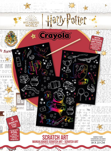 Crayola - hobbypakket - harry potter scratch art set - 3 krasblaadjes voor kinderen
