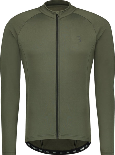 Bbb cycling transition lange mouwen fietsshirt heren en dames - 10-15 °c - mtb en wielrenshirt met 3 achterzakken - olijf groen s