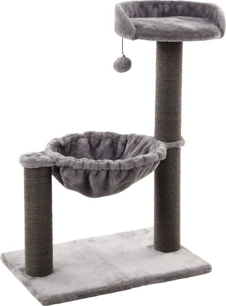 Flamingo krabpaal – wilma grijs – 58x33x69 cm – kattenkrabpaal met hangmat, ligplateau speeltje – kattenboom met jute krabtouw zachte pluche – compact kattenmeubel voor alle kattenrassen