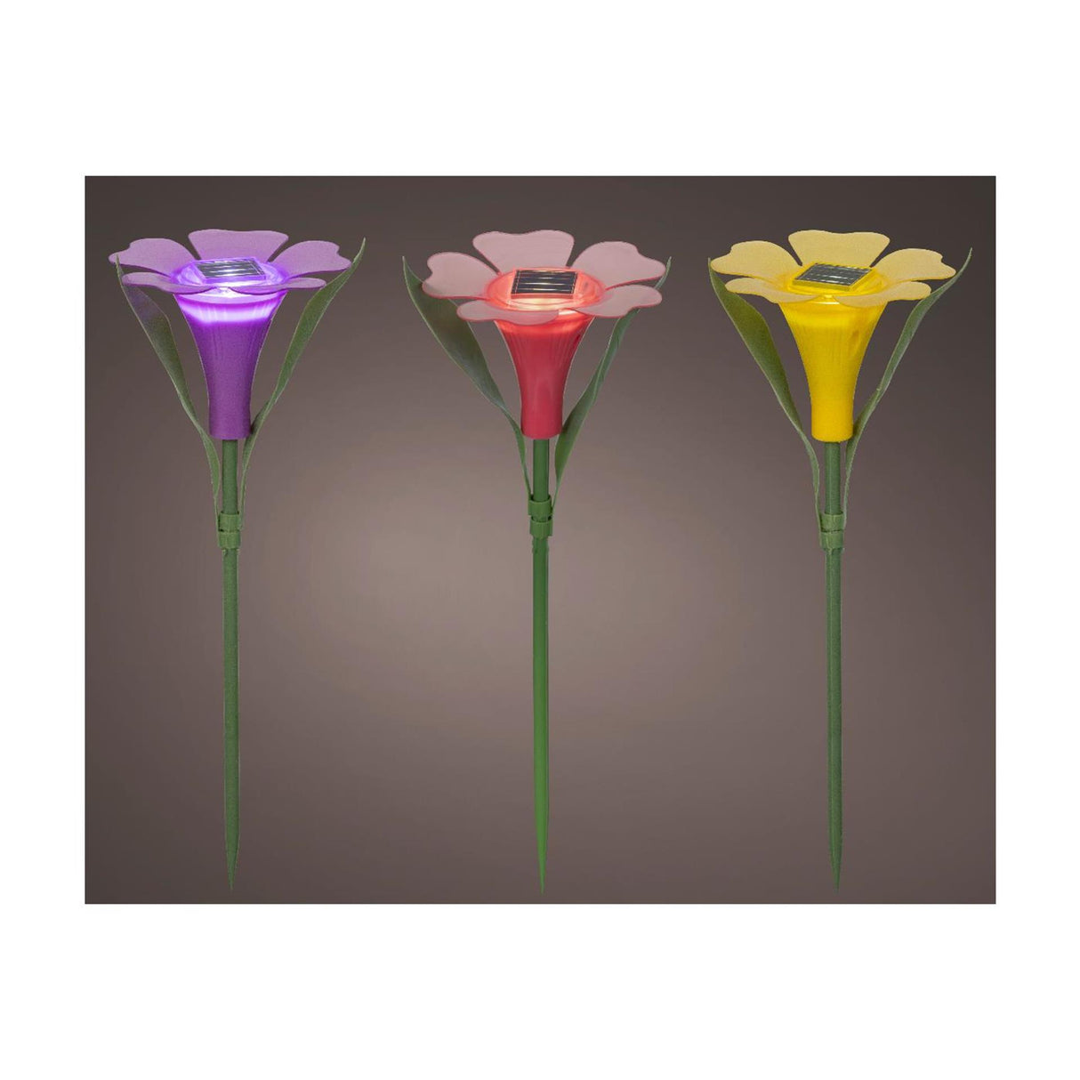 Lumineo solar steeklamp bloem plastic ø10xh30cm 3 assorti