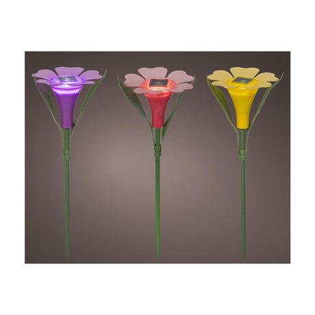 Lumineo solar steeklamp bloem plastic ø10xh30cm 3 assorti
