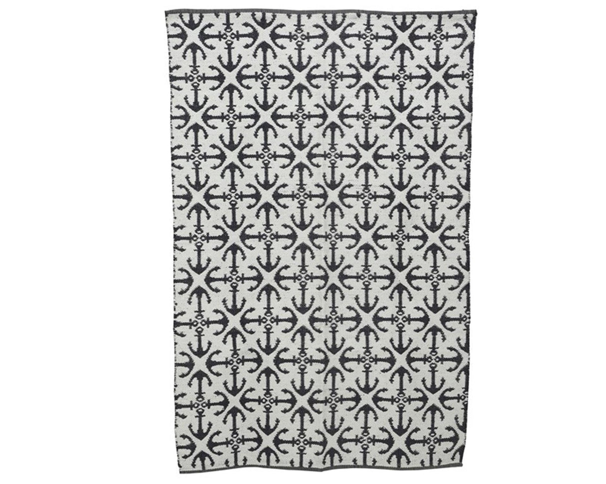 Decoris buitenvloerkleed 100% pvc met blauw ankermotief 180x120cm