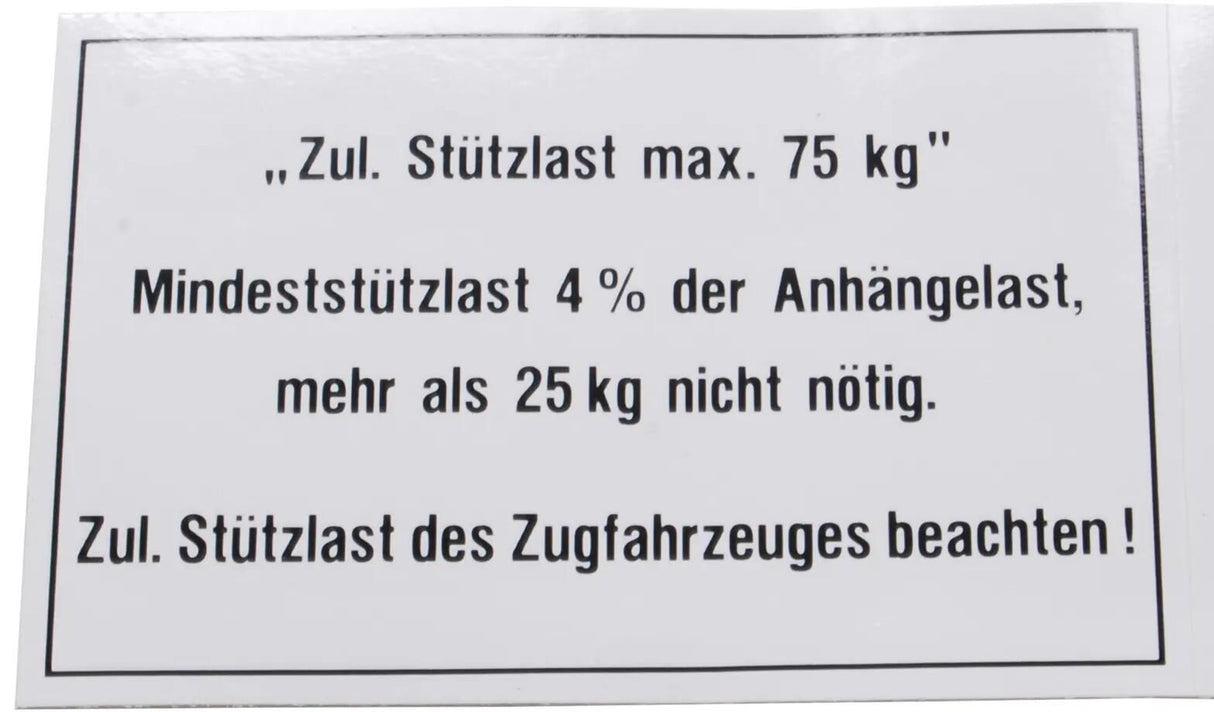 Bünte stützlastschild anhänger load plate 75 kg 105x74 mm