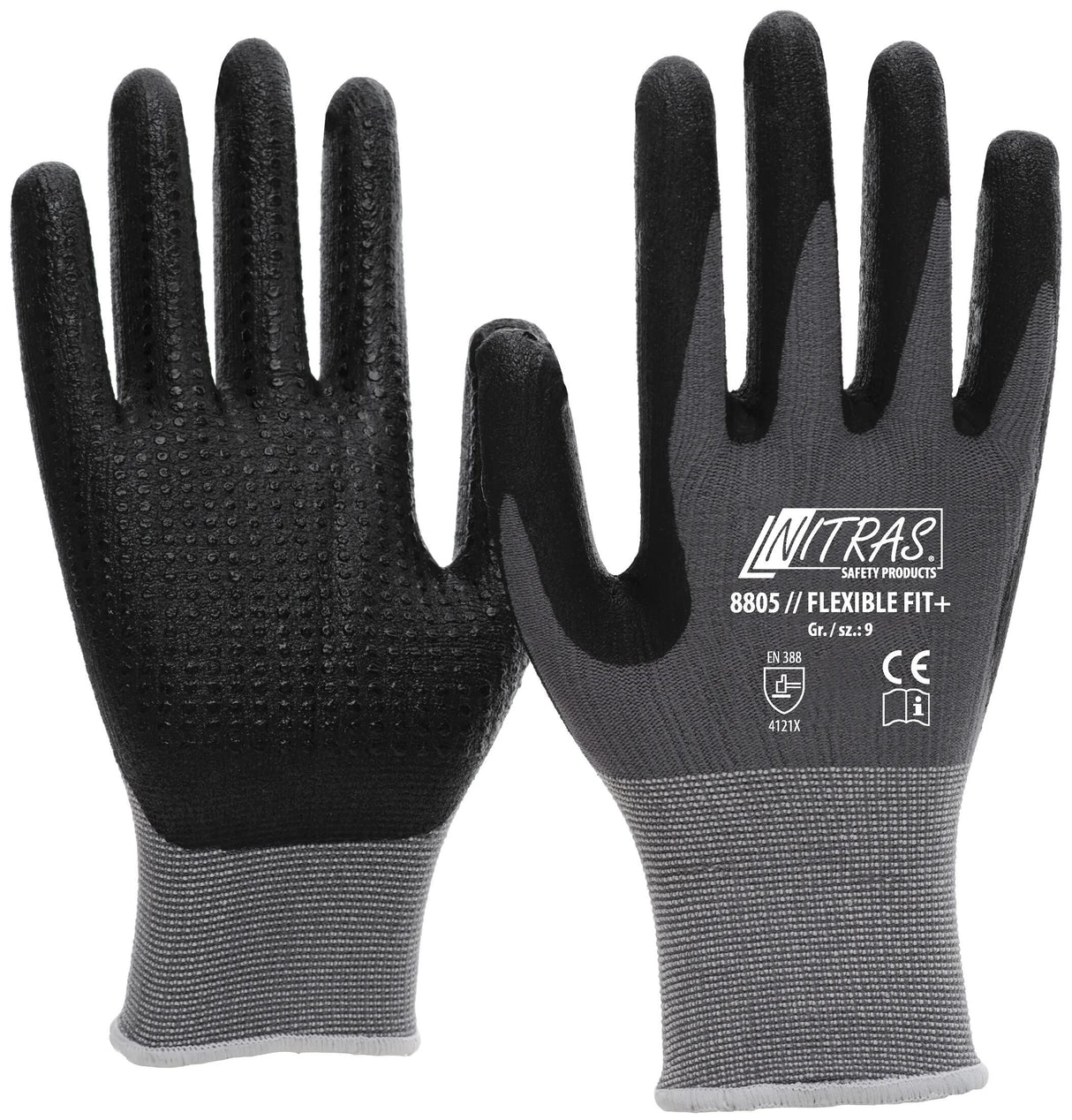 Nitras safety monteurshandschoen flexible fit+ glove size 9 pimples gray sw flexible fit+