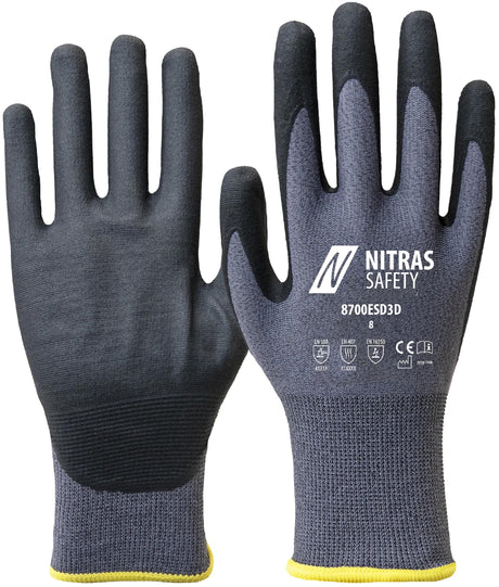 Nitras safety feinstrickhandschuh 8700esd3d glove gray size 8 nitras