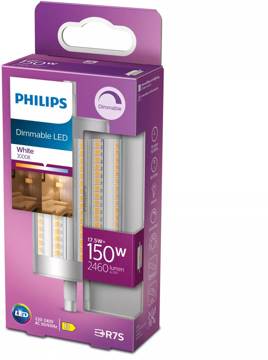 Philips led staaflamp transparant - 150 w - r7s - dimbaar wit licht