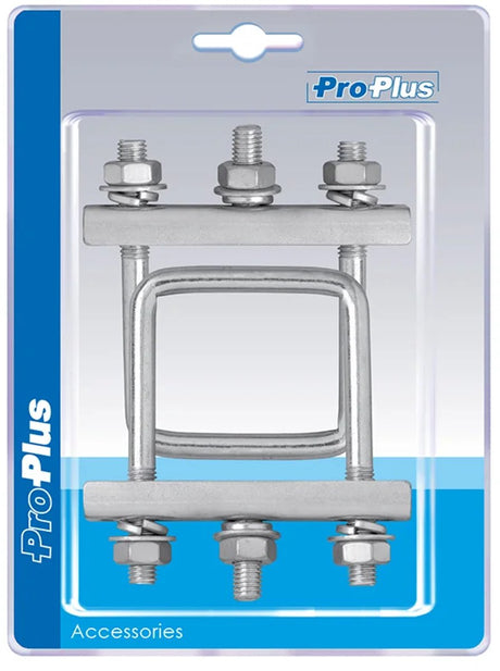 Proplus set van 2 vierkante u-beugels 60 mm – voor montage van neuswielklem op dissel of frame – stalen montagebeugels – zilver