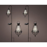 Lumineo led solarlantaarn set l11.5-w14.5-h84cm 2 steek lantaarns en 2 hang lantaarns metaal zwart h19,5 cm