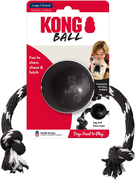 Kong extreme bal - met touw - honden speelgoed - zwart wit - ø 7.5 cm l