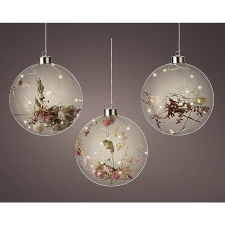 Lumineo micro led verlichting bal met droogbloemen ø14cm op batterij met 6 uurs timer voor binnen gebruik